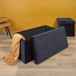 La Chaise Longue Mobilier-COFFRE BANC PLIABLE RETRO BLEU NUIT