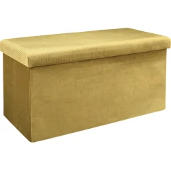La Chaise Longue Mobilier-COFFRE BANC PLIABLE VELOURS COTELE GIULIA JAUNE