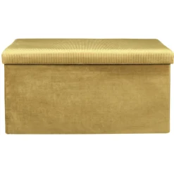 La Chaise Longue Mobilier-COFFRE BANC PLIABLE VELOURS COTELE GIULIA JAUNE