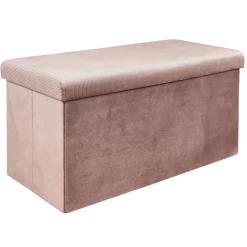 La Chaise Longue Mobilier-COFFRE BANC PLIABLE VELOURS COTELE GIULIA ROSE