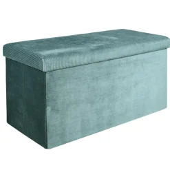 La Chaise Longue Mobilier-COFFRE BANC PLIABLE VELOURS COTELE GIULIA BLEU