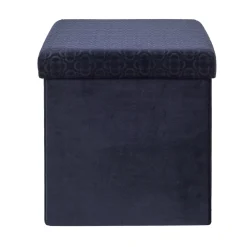 La Chaise Longue Mobilier-COFFRE POUF PLIABLE RETRO BLEU NUIT