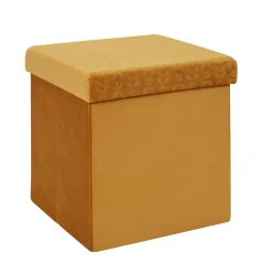La Chaise Longue Mobilier-COFFRE POUF PLIABLE RETRO MOUTARDE