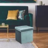 La Chaise Longue Mobilier-COFFRE POUF PLIABLE VELOURS COTELE GIULIA BLEU