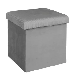 La Chaise Longue Mobilier-COFFRE POUF PLIABLE VELOURS COTELE GIULIA GRIS