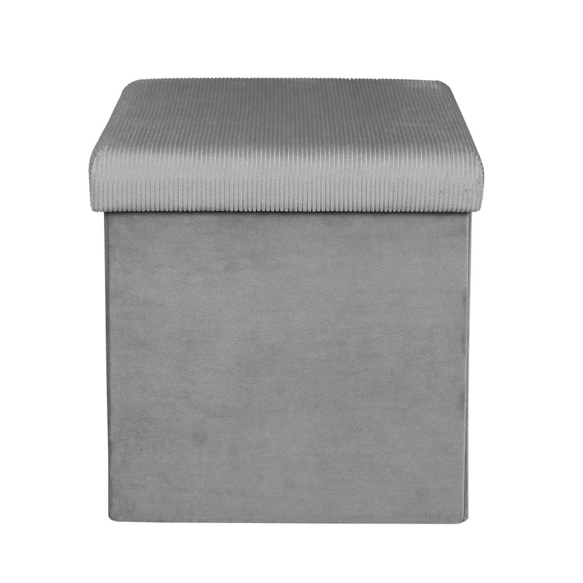 La Chaise Longue Mobilier-COFFRE POUF PLIABLE VELOURS COTELE GIULIA GRIS