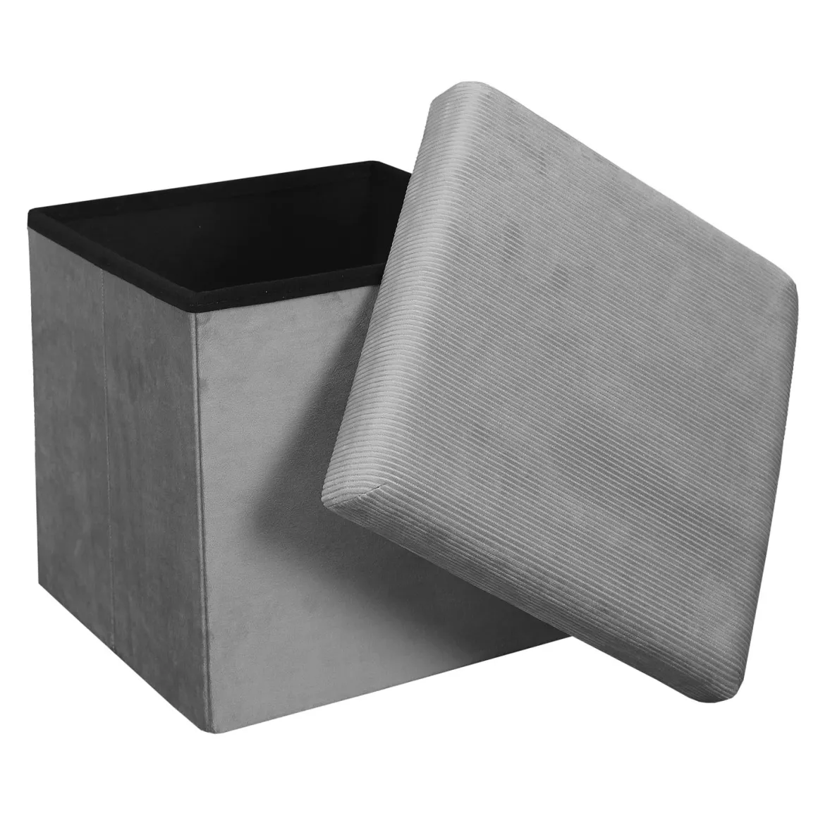 La Chaise Longue Mobilier-COFFRE POUF PLIABLE VELOURS COTELE GIULIA GRIS