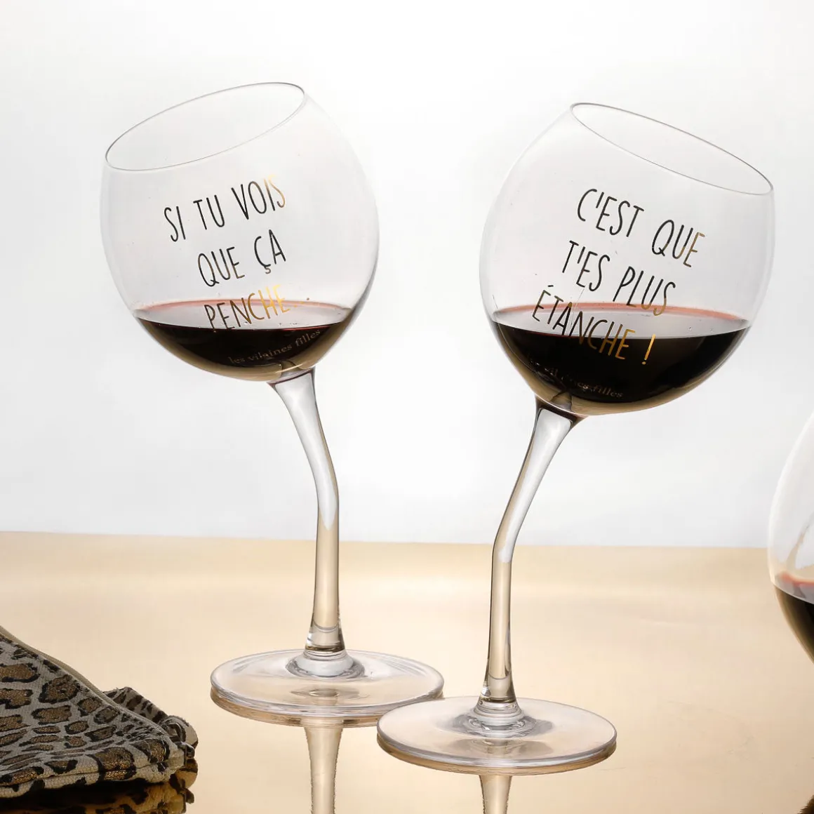 La Chaise Longue Vin & Champagne|Boissons & Cocktails-COFFRET 2 VERRES PENCHES DORES