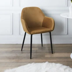 La Chaise Longue Mobilier-FAUTEUIL GIULIA JAUNE MOUTARDE VELOURS COTELE - Lot de 2