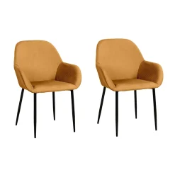 La Chaise Longue Mobilier-FAUTEUIL GIULIA JAUNE MOUTARDE VELOURS COTELE - Lot de 2