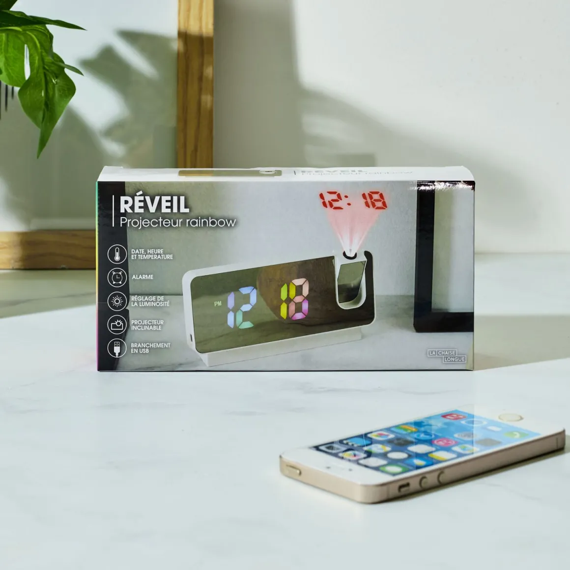 La Chaise Longue Horloge & Réveil-REVEIL PROJECTEUR MIROIR RAINBOW