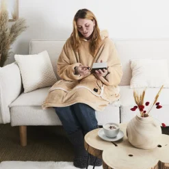 La Chaise Longue Cocoon-SWEAT PLAID CHAUFFANT CAMEL