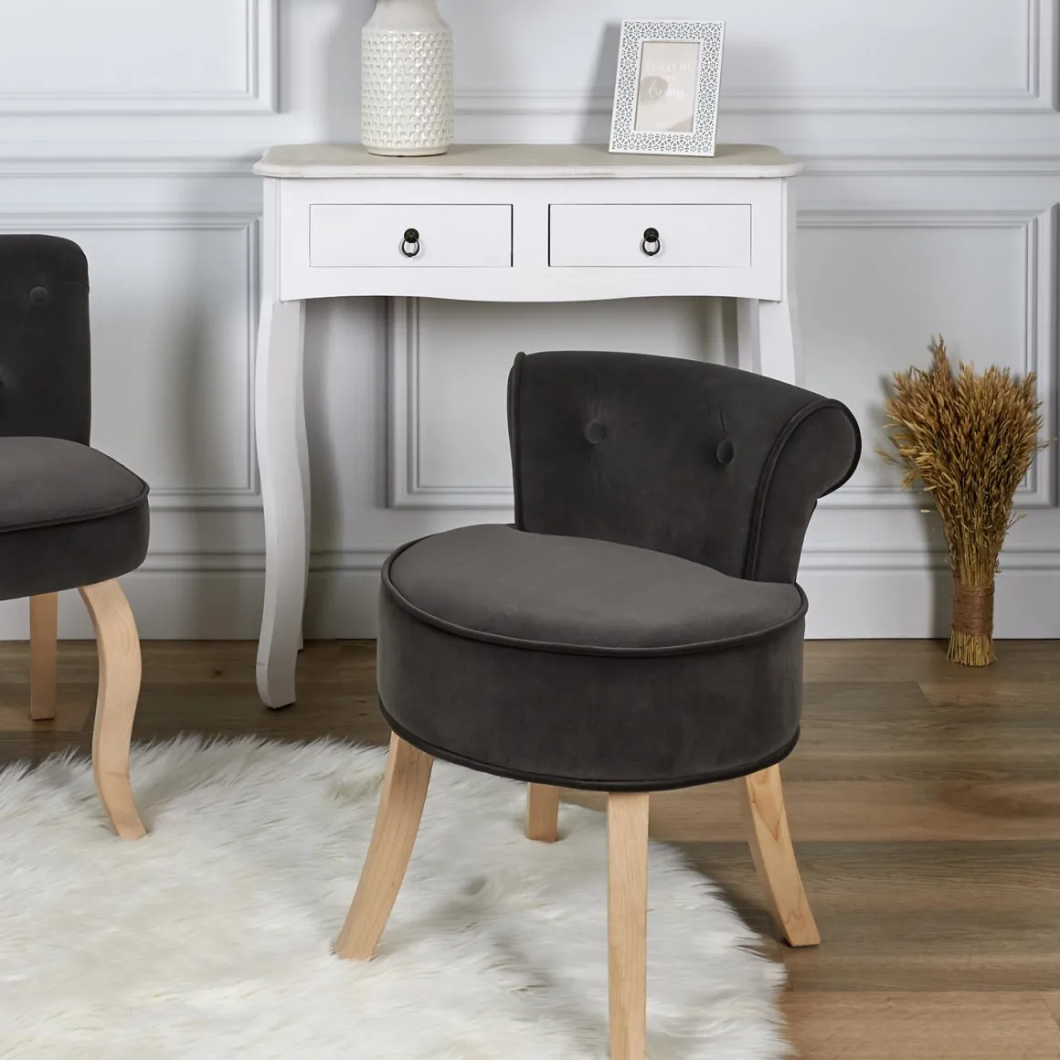 La Chaise Longue Mobilier-TABOURET ELEONOR VELOURS GRIS